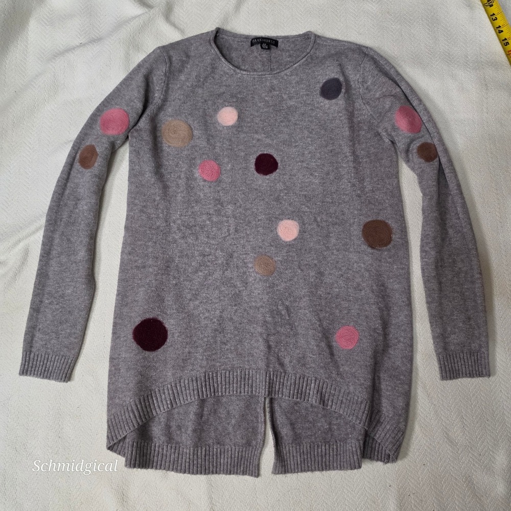 Parkhurst Heather Gray Polka Dot High-Low Back Button Down Slit Sweater Small